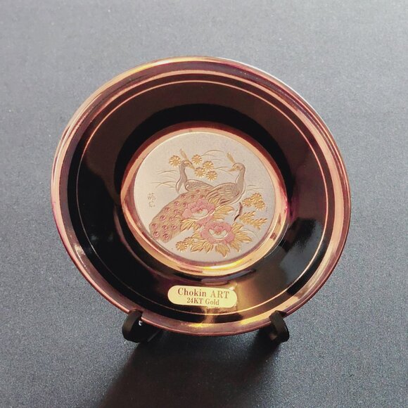 24K Gold CHOKIN ART (4") Ceramic plate-Metal Engraving Gilded in Silver/Gold! - Picture 2 of 7